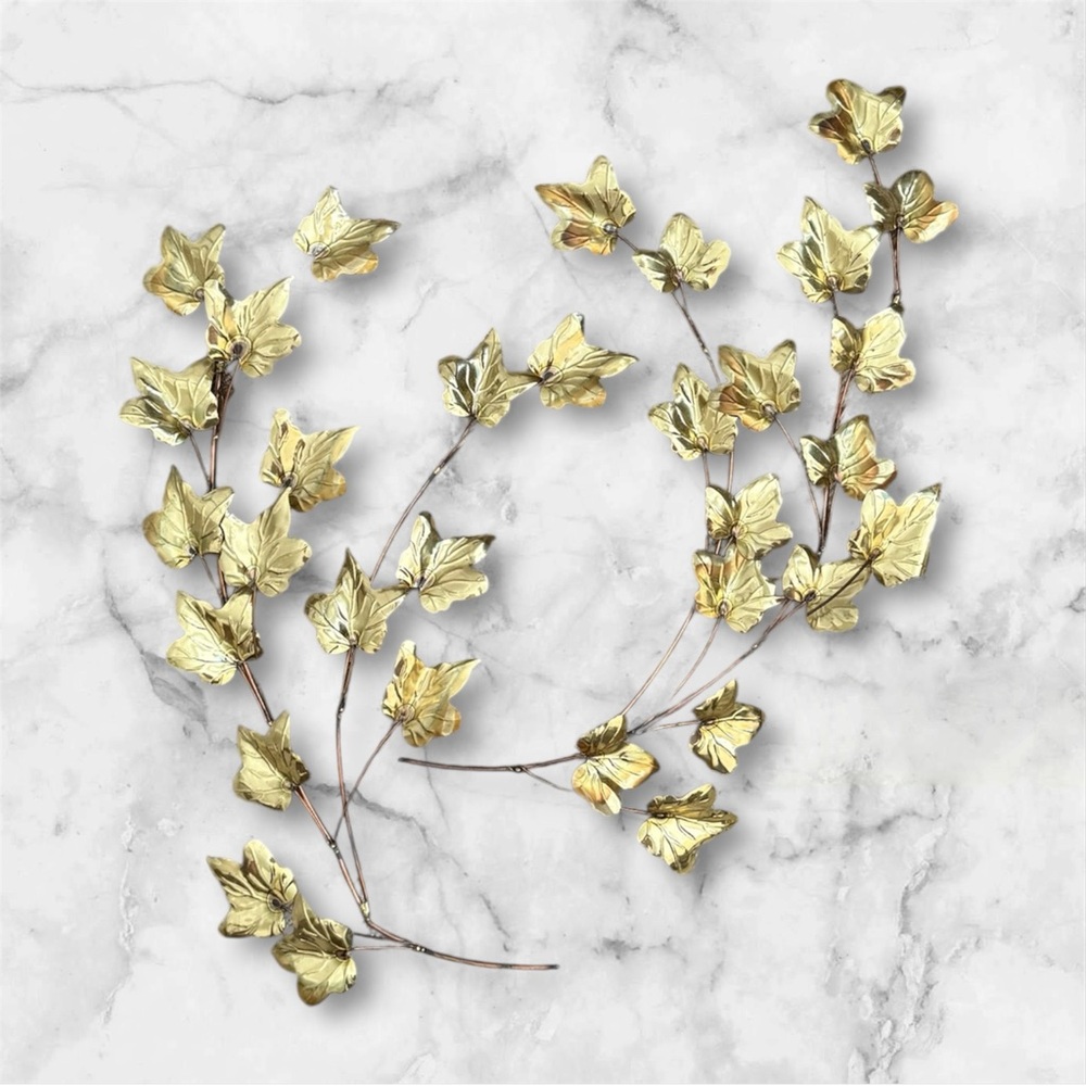 2 Homco Home Interiors Vintage Wall Decor Brass Copper Leaves Foliage Ivy 80s
